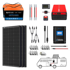 ACOPOWER Lithium Battery Mono Solar Power Complete System with Battery and Inverter for RV Boat 12V Off Grid Kit
