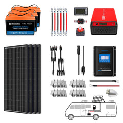 ACOPOWER Lithium Battery Mono Solar Power Complete System with Battery and Inverter for RV Boat 12V Off Grid Kit