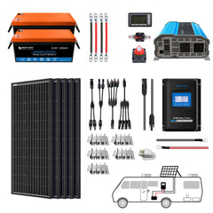 ACOPOWER Lithium Battery Mono Solar Power Complete System with Battery and Inverter for RV Boat 12V Off Grid Kit