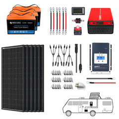 ACOPOWER Lithium Battery Mono Solar Power Complete System with Battery and Inverter for RV Boat 12V Off Grid Kit