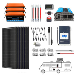 ACOPOWER Lithium Battery Mono Solar Power Complete System with Battery and Inverter for RV Boat 12V Off Grid Kit