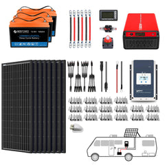 ACOPOWER Lithium Battery Mono Solar Power Complete System with Battery and Inverter for RV Boat 12V Off Grid Kit