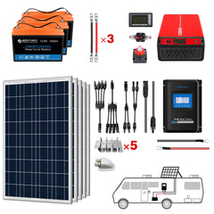 ACOPOWER Lithium Battery Poly Solar Power Complete System with Battery and Inverter for RV Boat 12V Off Grid Kit