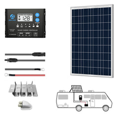 ACOPOWER 100W 12V  Poly Solar RV Kits, 20A PWM Charge Controller