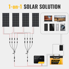 ACOPOWER Solar Y Branch Connectors Extra Long Solar Panel Parallel Connectors 1 to 4 Solar Cable Wire Plug Tool Kit (M/FFFF and F/MMMM)