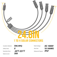 ACOPOWER Solar Y Branch Connectors Extra Long Solar Panel Parallel Connectors 1 to 4 Solar Cable Wire Plug Tool Kit (M/FFFF and F/MMMM)