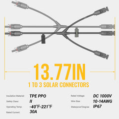 ACOPOWER Solar Y Branch Connectors Solar Panel Parallel Connectors 1 to 3 Solar Cable Wire Plug Tool Kit (M/FFF and F/MMM)