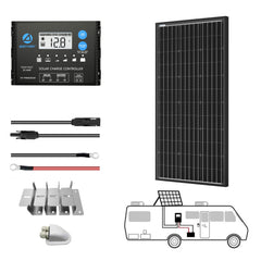 200 Watt 12 Volt  Monocrystalline Solar RV Kit w/ 20A PWM Charge Controller (1x200W 20A Kit)