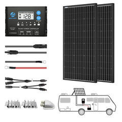 ACOPOWER 12V/24V 200W  Mono Solar RV Kits, 20A PWM Charge Controller (2x100w 20A)