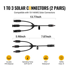 ACOPOWER Solar Y Branch Connectors Solar Panel Parallel Connectors 1 to 3 Solar Cable Wire Plug Tool Kit (M/FFF and F/MMM)
