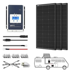 600 Watt Monocrystalline Solar RV Kit w/50A MPPT Charge Controller (3x200W 50A Kit)